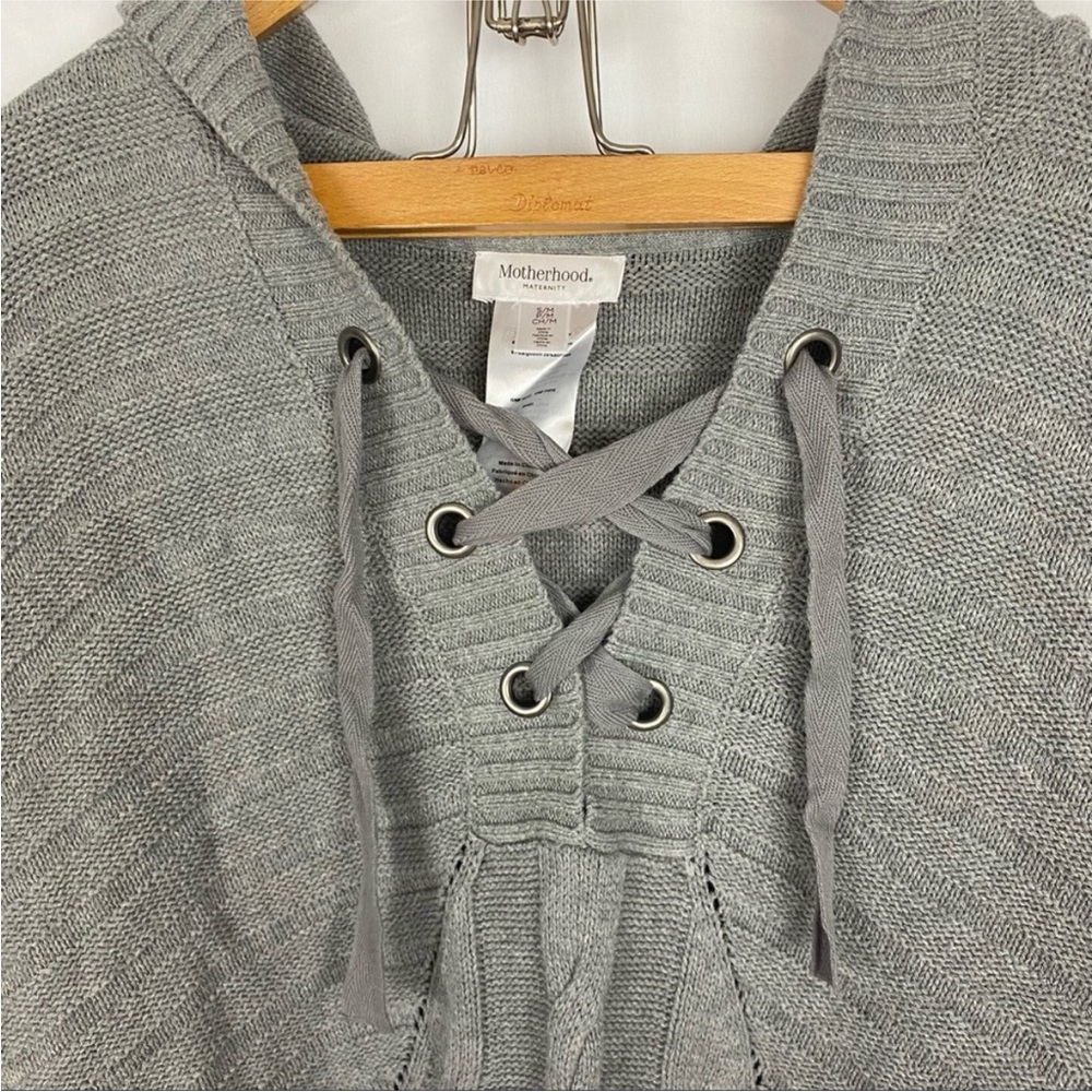 Motherhood Maternity Gray Knit Lace-Up Poncho Sweater, Size S/M, Cozy Oversized - Picture 6 of 9